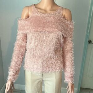 Chic Off-the-Shoulder Pink Fuzzy Sweater